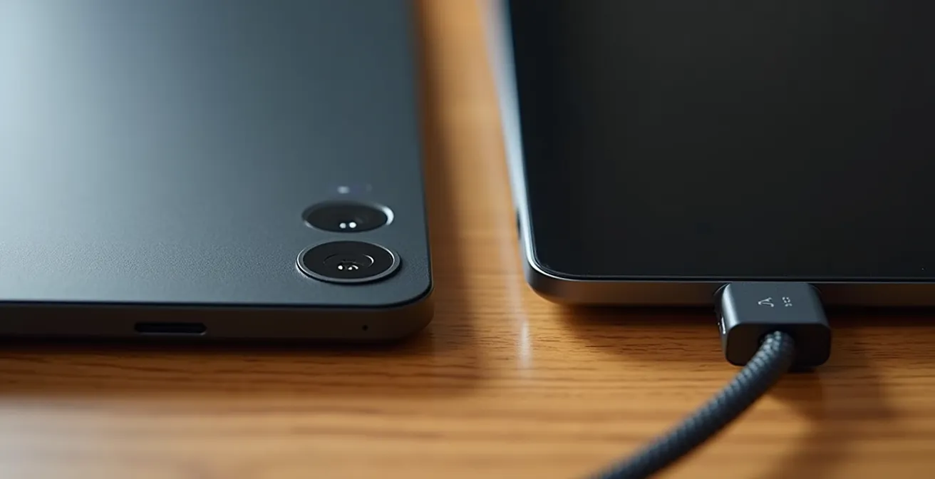 Close-up vergelijking tussen draadloze en bekabelde tekentablet setup