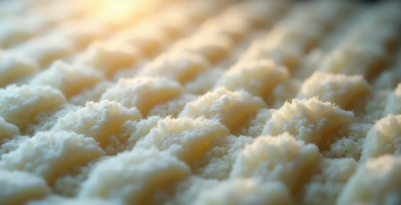 Extreme close-up van isolatiemateriaal met zichtbare textuur en structuur