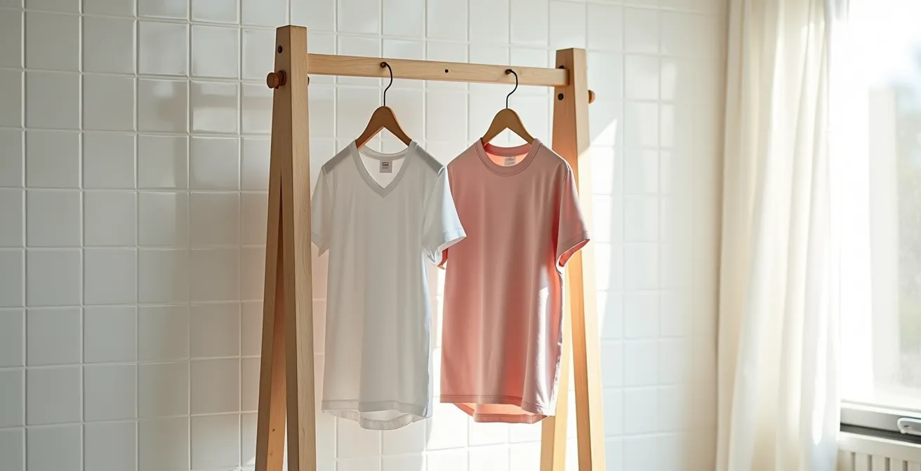 Microscopische weergave van technische sportvezels zonder wasverzachterfilm