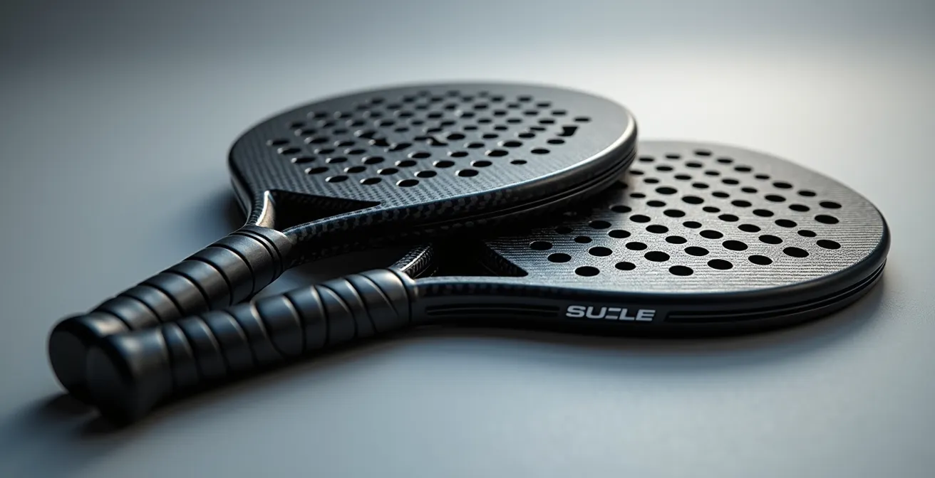 Close-up vergelijking van drie padelracket bladvormen