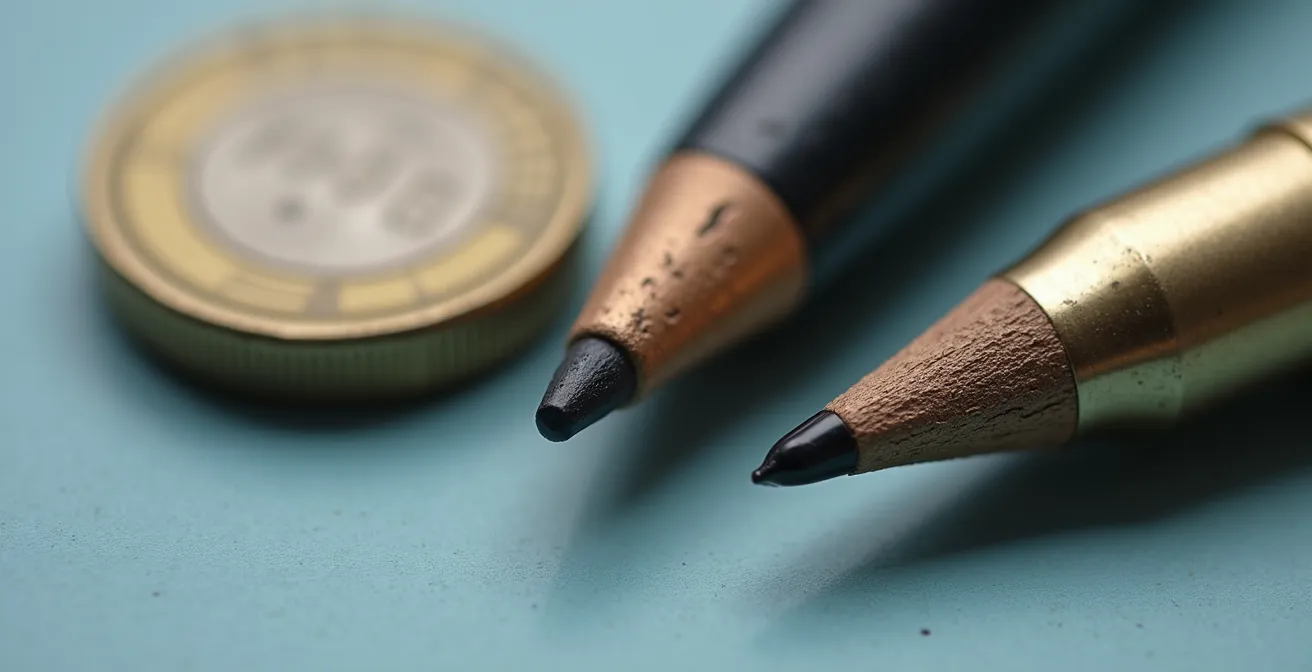 Macrofoto vergelijking tussen nieuwe en versleten stylus puntjes